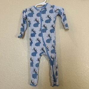 kickee pants pajamas One piece Jackalope 9-12 Months Blue Infant Bamboo Spandex